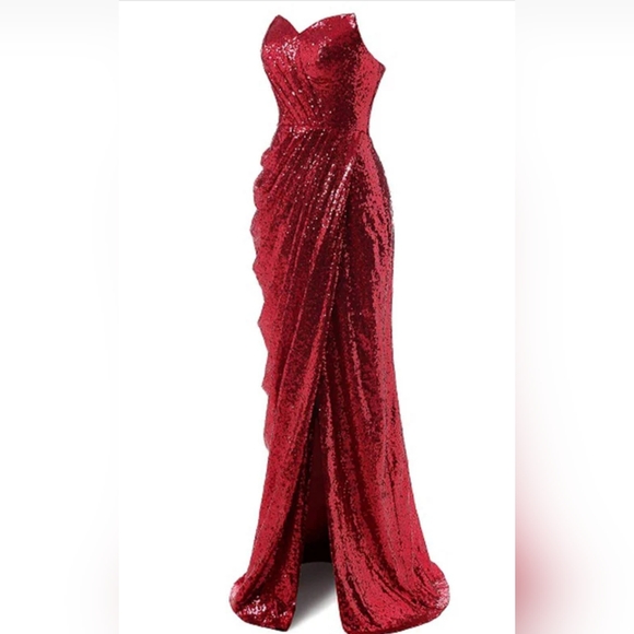 Retro Stage Elegant Red Sequin Gown Jessica Rabbit Style Small - Picture 2 of 13